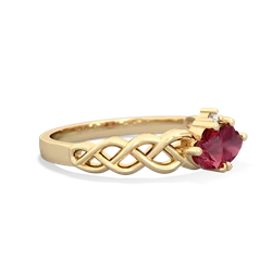 Lab Ruby Heart To Heart Braid 14K Yellow Gold ring R5870