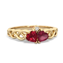 Lab Ruby Heart To Heart Braid 14K Yellow Gold ring R5870