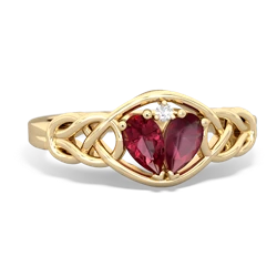 Lab Ruby Celtic Love Knot 14K Yellow Gold ring R5420