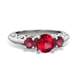 Lab Ruby Art Deco Eternal Embrace Engagement 14K White Gold ring C2003