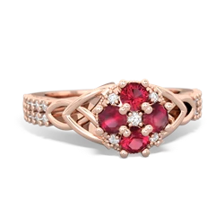 Lab Ruby Celtic Knot Cluster Engagement 14K Rose Gold ring R26443RD