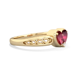 Lab Ruby Filligree 'One Heart' 14K Yellow Gold ring R5070