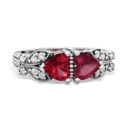 Lab Ruby Diamond Butterflies 14K White Gold ring R5601