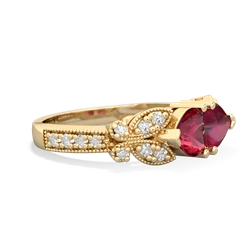 Lab Ruby Diamond Butterflies 14K Yellow Gold ring R5601