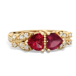 Lab Ruby Diamond Butterflies 14K Yellow Gold ring R5601