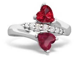 Lab Ruby Heart To Heart 14K White Gold ring R2064