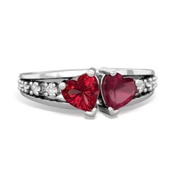 Lab Ruby Heart To Heart 14K White Gold ring R3342