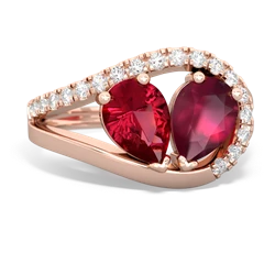 Lab Ruby Nestled Heart Keepsake 14K Rose Gold ring R5650