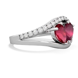 Lab Ruby Nestled Heart Keepsake 14K White Gold ring R5650