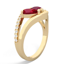 Lab Ruby Nestled Heart Keepsake 14K Yellow Gold ring R5650