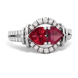 Lab Ruby Art-Deco Keepsake 14K White Gold ring R5630