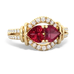 Lab Ruby Art-Deco Keepsake 14K Yellow Gold ring R5630