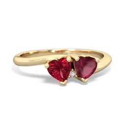 Lab Ruby Sweethearts 14K Yellow Gold ring R5260