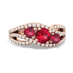 Lab Ruby Three Stone Aurora 14K Rose Gold ring R3080