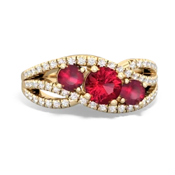 Lab Ruby Three Stone Aurora 14K Yellow Gold ring R3080