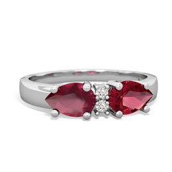 Lab Ruby Pear Bowtie 14K White Gold ring R0865