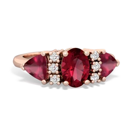 Lab Ruby Antique Style Three Stone 14K Rose Gold ring R2186