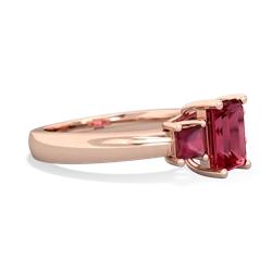 Lab Ruby Three Stone Emerald-Cut Trellis 14K Rose Gold ring R4021