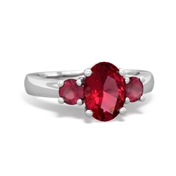 Lab Ruby Three Stone Oval Trellis 14K White Gold ring R4024