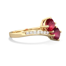 Lab Ruby Channel Set Two Stone 14K Yellow Gold ring R5303