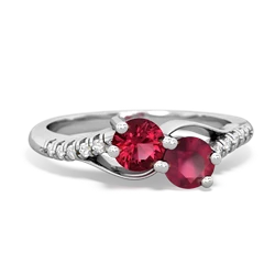 Lab Ruby Infinity Pave Two Stone 14K White Gold ring R5285