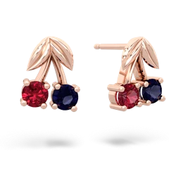 Lab Ruby Sweet Cherries 14K Rose Gold earrings E7001