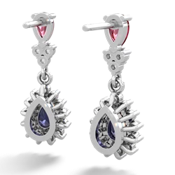 Lab Ruby Halo Pear Dangle 14K White Gold earrings E1882