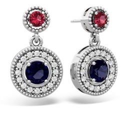 Lab Ruby Halo Dangle 14K White Gold earrings E5319