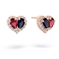 Lab Ruby Halo 14K Rose Gold earrings E7008
