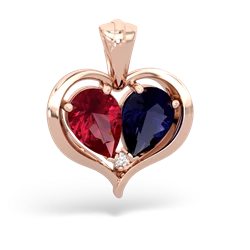 Lab Ruby Two Become One 14K Rose Gold pendant P5330