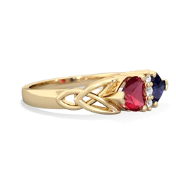 Lab Ruby Celtic Knot Double Heart 14K Yellow Gold ring R5040