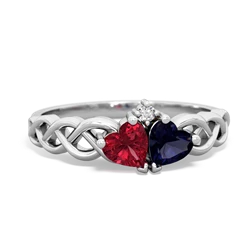 Lab Ruby Heart To Heart Braid 14K White Gold ring R5870