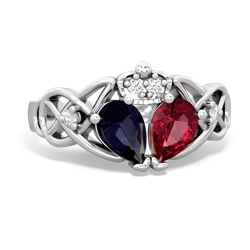 Lab Ruby 'One Heart' Celtic Knot Claddagh 14K White Gold ring R5322