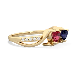 Lab Ruby Side By Side 14K Yellow Gold ring R3090