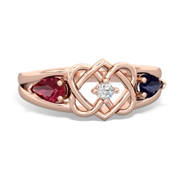 Lab Ruby Hearts Intertwined 14K Rose Gold ring R5880