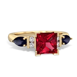 Lab Ruby 6Mm Princess Eternal Embrace Engagement 14K Yellow Gold ring C2002