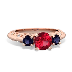 Lab Ruby Art Deco Eternal Embrace Engagement 14K Rose Gold ring C2003