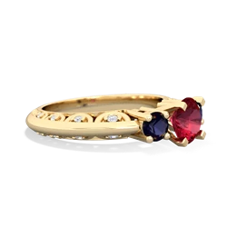 Lab Ruby Art Deco Eternal Embrace Engagement 14K Yellow Gold ring C2003