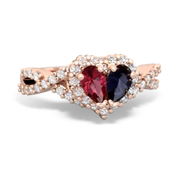 Lab Ruby Diamond Twist 'One Heart' 14K Rose Gold ring R2640HRT