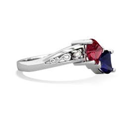 Lab Ruby Snuggling Hearts 14K White Gold ring R2178