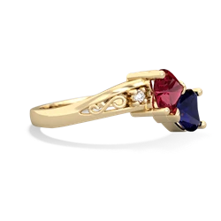 Lab Ruby Snuggling Hearts 14K Yellow Gold ring R2178