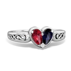 Lab Ruby Filligree 'One Heart' 14K White Gold ring R5070