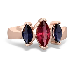 Lab Ruby Three Peeks 14K Rose Gold ring R2433