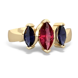 Lab Ruby Three Peeks 14K Yellow Gold ring R2433