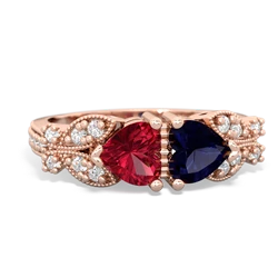 Lab Ruby Diamond Butterflies 14K Rose Gold ring R5601