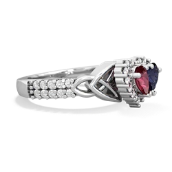 Lab Ruby Celtic Knot Two Hearts As One 14K White Gold ring R2644HRT