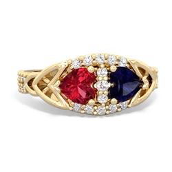 Lab Ruby Sparkling Celtic Knot 14K Yellow Gold ring R2645