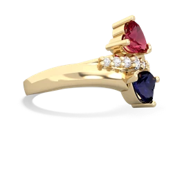 Lab Ruby Heart To Heart 14K Yellow Gold ring R2064