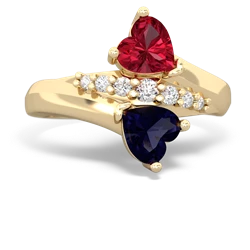 Lab Ruby Heart To Heart 14K Yellow Gold ring R2064