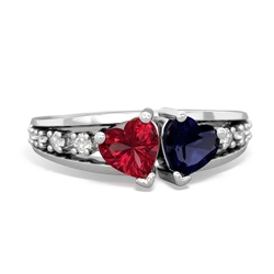 Lab Ruby Heart To Heart 14K White Gold ring R3342